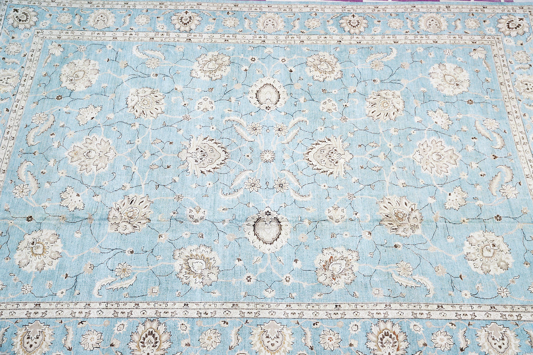 12'x17' Hand-Knotted Afghan Rug – Blue Floral Luxury Large Rug