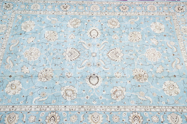12'x17' Hand-Knotted Afghan Rug – Blue Floral Luxury Large Rug