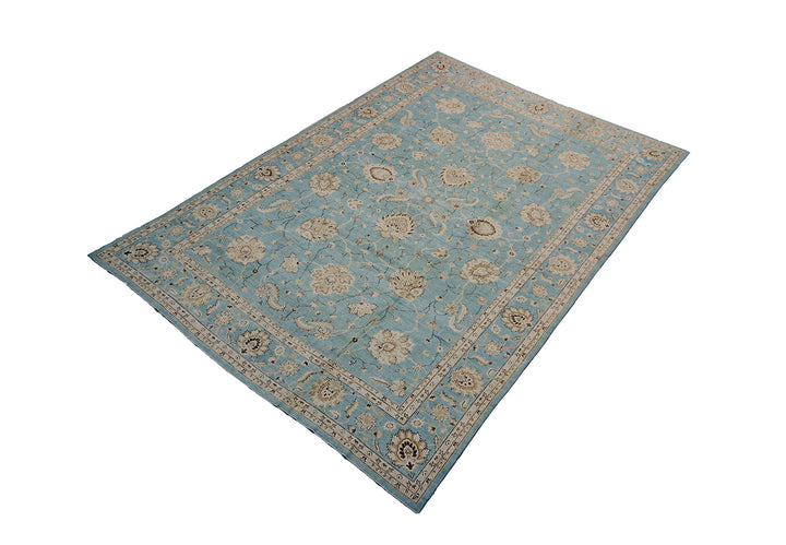 12'x17' Hand-Knotted Afghan Rug – Blue Floral Luxury Large Rug