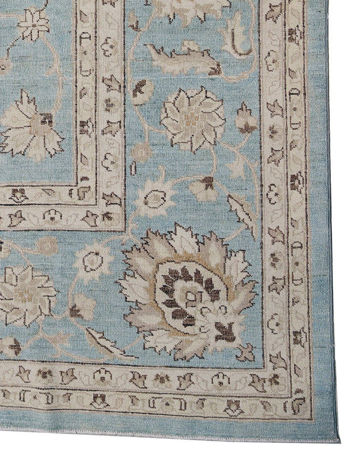 12'x17' Hand-Knotted Afghan Rug – Blue Floral Luxury Large Rug