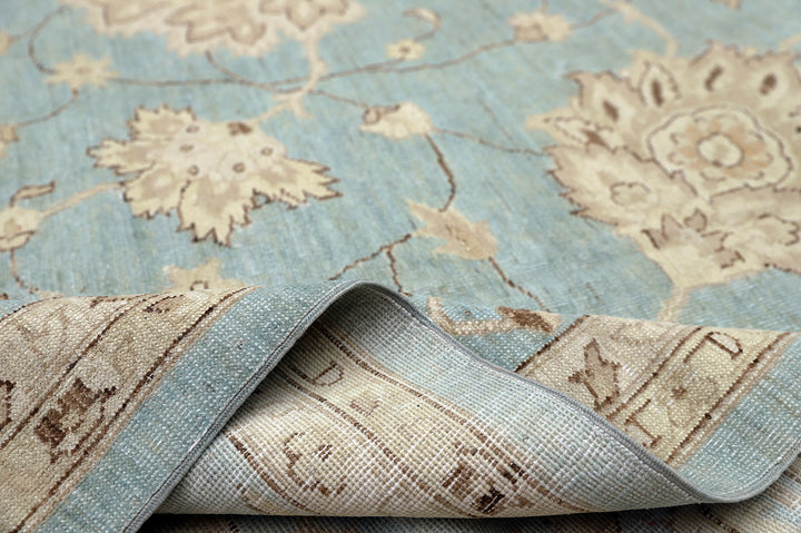 12'x17' Hand-Knotted Afghan Rug – Blue Floral Luxury Large Rug