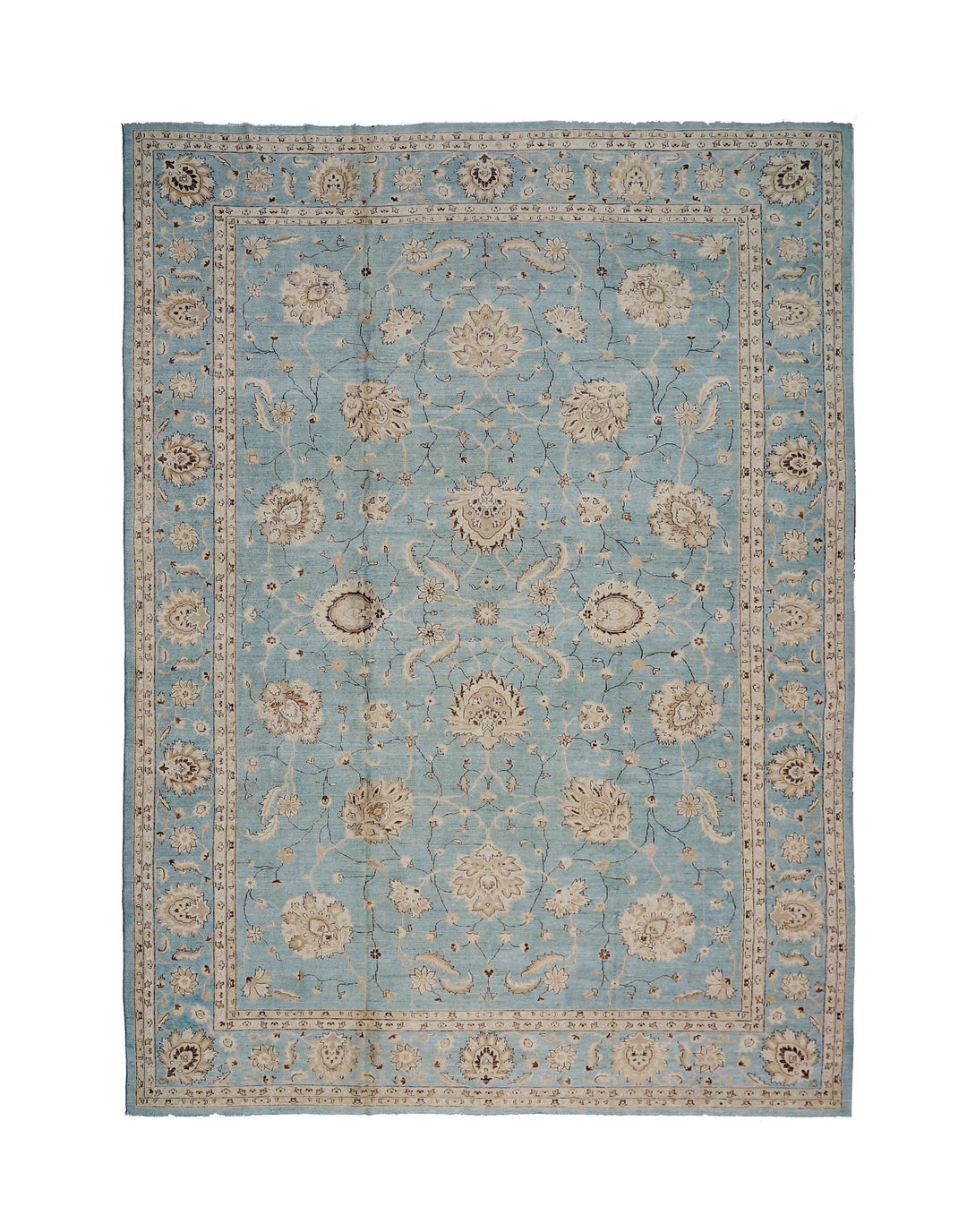 12'x17' Hand-Knotted Afghan Rug – Blue Floral Luxury Large Rug