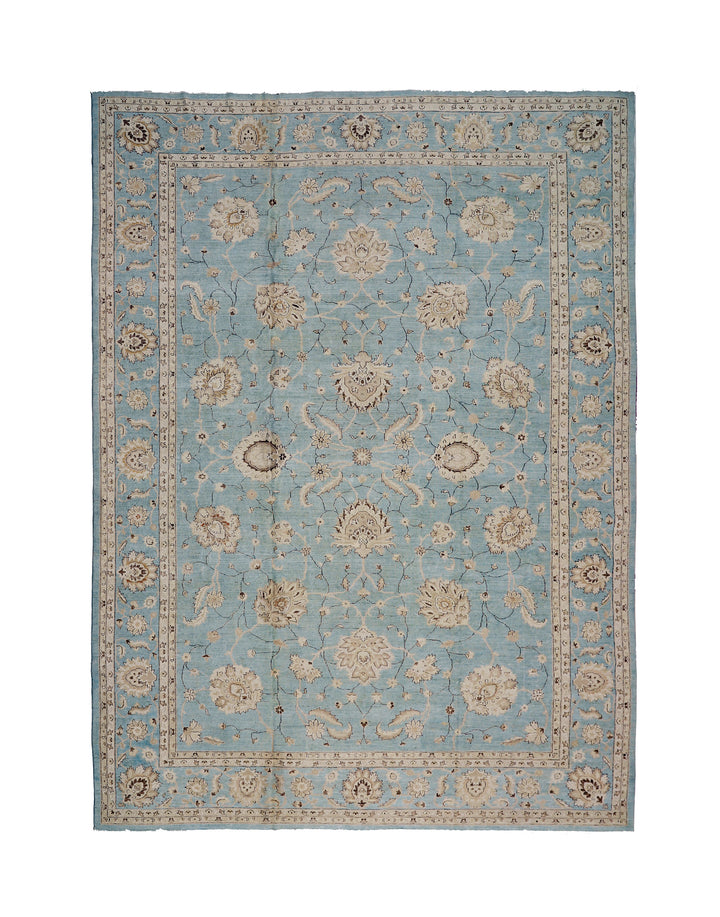 12'x17' Hand-Knotted Afghan Rug – Blue Floral Luxury Large Rug