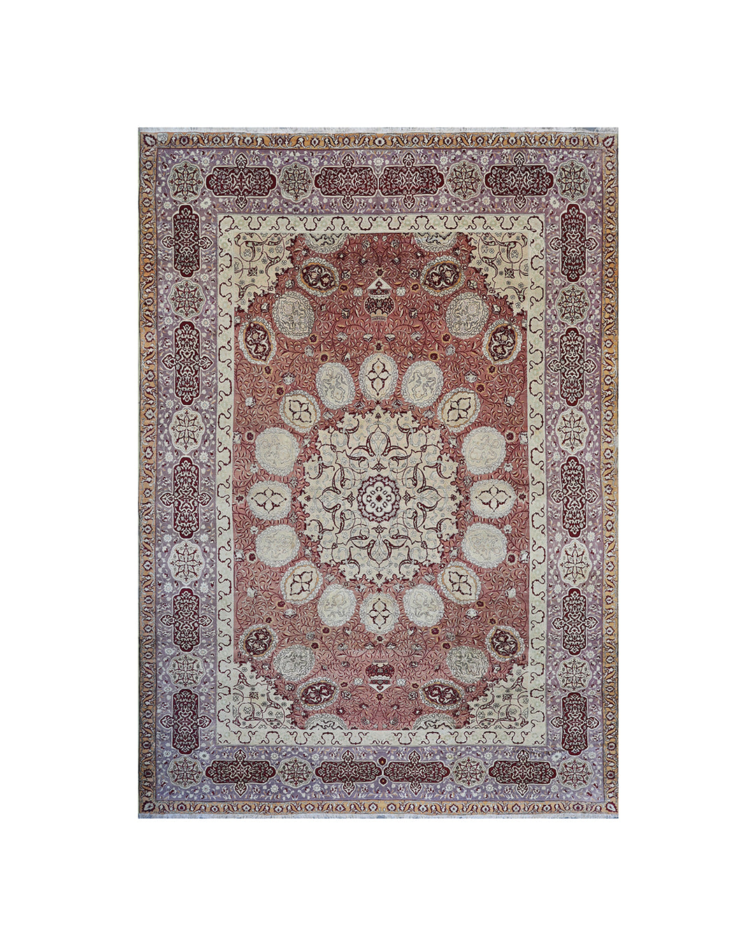12'x17' Coral & Ivory Vintage Ardabil Design Rug – Wool Medallion Masterpiece