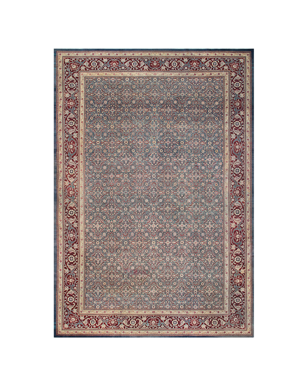 12'x18' Large Wool Area Rug | Antique Agra Rug | Teal & Burgundy