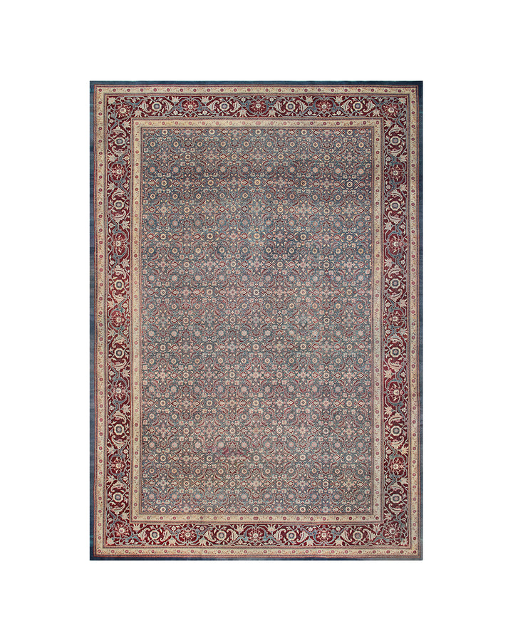 12'x18' Large Wool Area Rug | Antique Agra Rug | Teal & Burgundy
