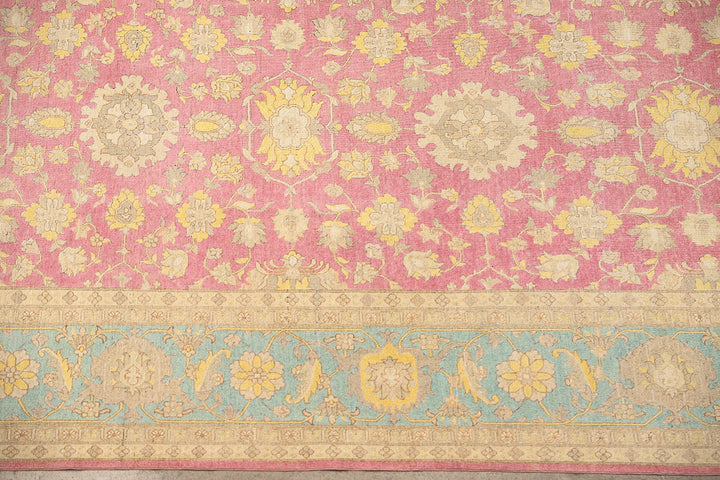 12x18 luxury hand-knotted Afghan Sultanabad rug with hot pink field and blue floral border by Ariana Rugs West Hollywood
