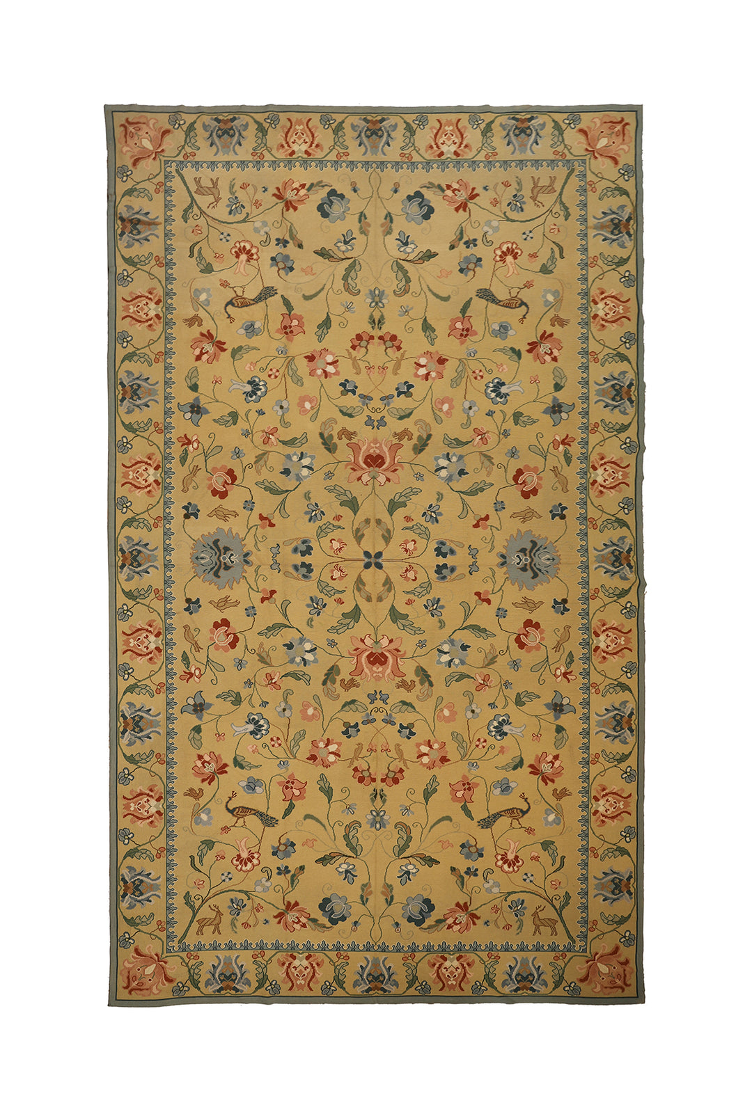Decorative floral rug with a beige background