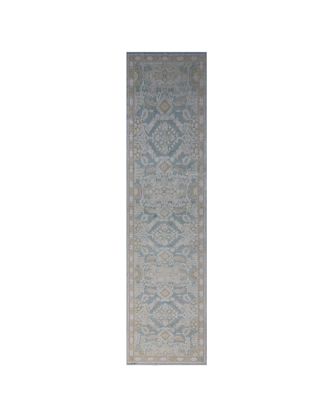 12'x3' Geometric Caucasian Design | Blue–Beige–White Runner Rug