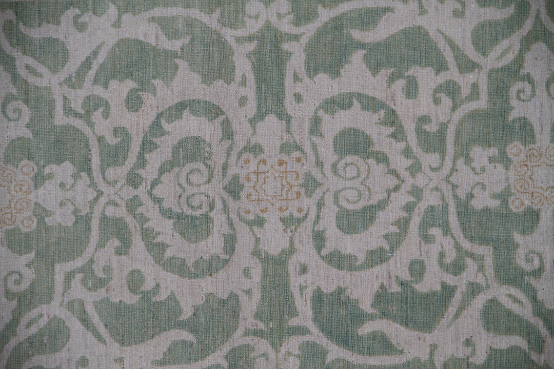 Green Wool Hallway Runner | Floral Design Wool Runner