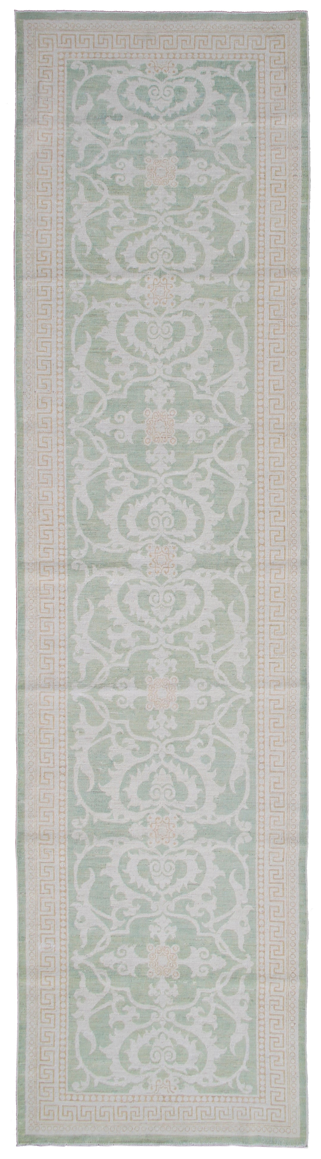 Green Wool Hallway Runner | Floral Design Wool Runner