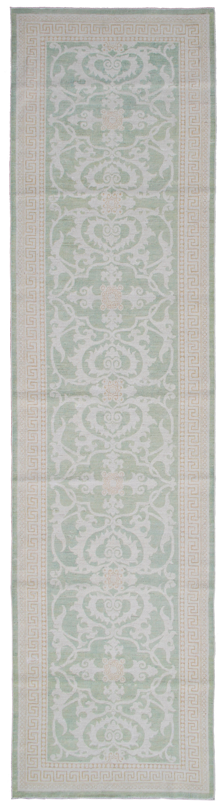 Green Wool Hallway Runner | Floral Design Wool Runner