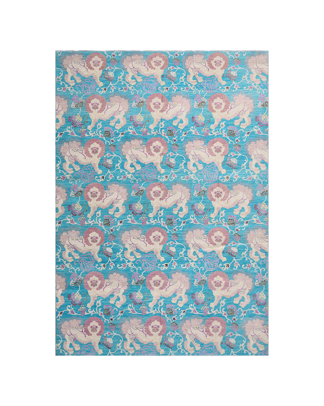 12'x9' Wool Rug | Turquoise & Purple |Hand Knotted Foo Dog Design Rug