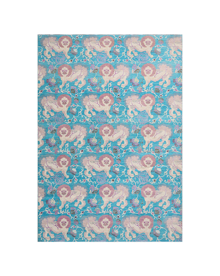 12'x9' Wool Rug | Turquoise & Purple |Hand Knotted Foo Dog Design Rug