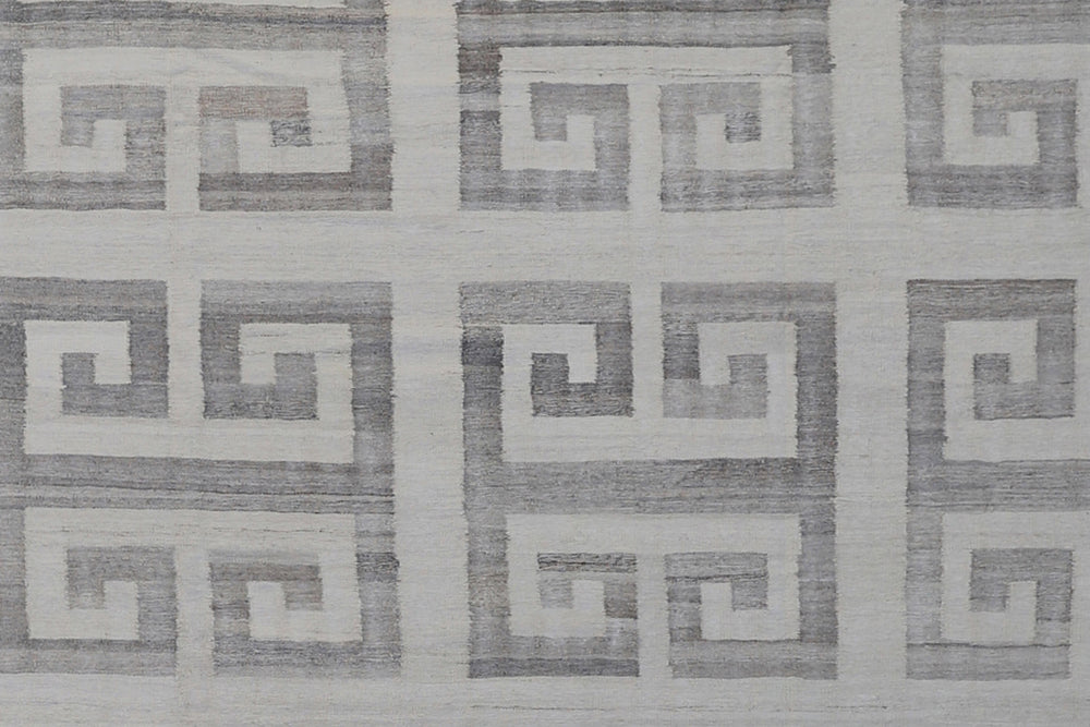 13'x20' Ivory & Grey Geometric Kilim Rug | Handwoven Ariana Kilim