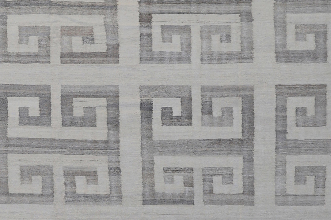 13'x20' Ivory & Grey Geometric Kilim Rug | Handwoven Ariana Kilim