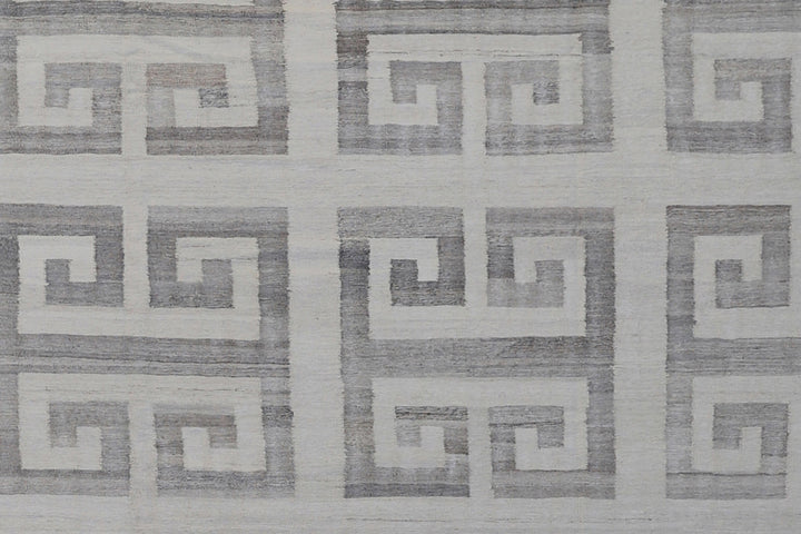 13'x20' Ivory & Grey Geometric Kilim Rug | Handwoven Ariana Kilim