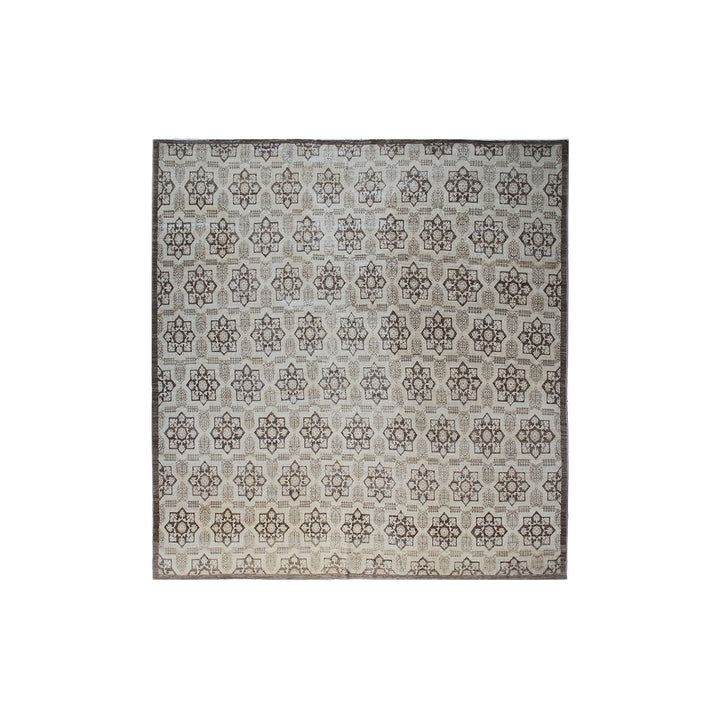 13' x12' Wool Square Rug | Brown Beige | Transitional Rug