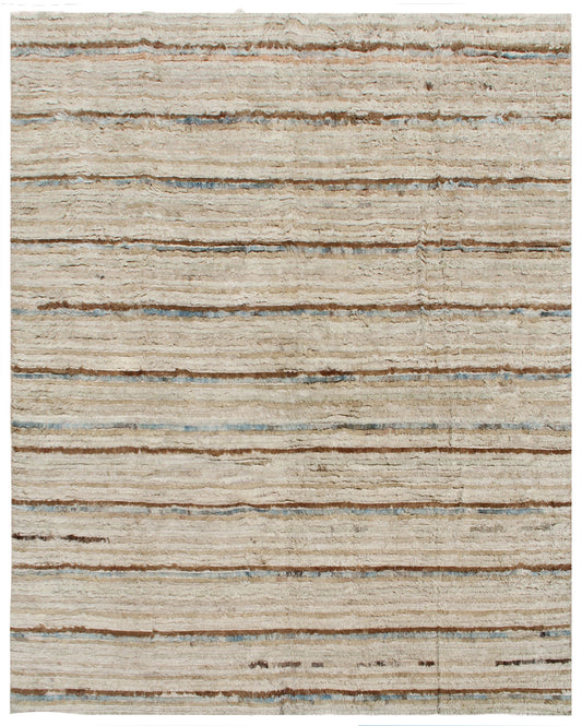 7'x9' Ariana Contemporary Moroccan Beige Brown and Blue Striped Barchi Wool Area Rug