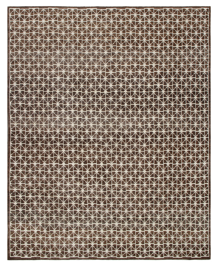 11'x9' Hand-knotted Area Rug | Ariana Modern Brown Ivory Rug