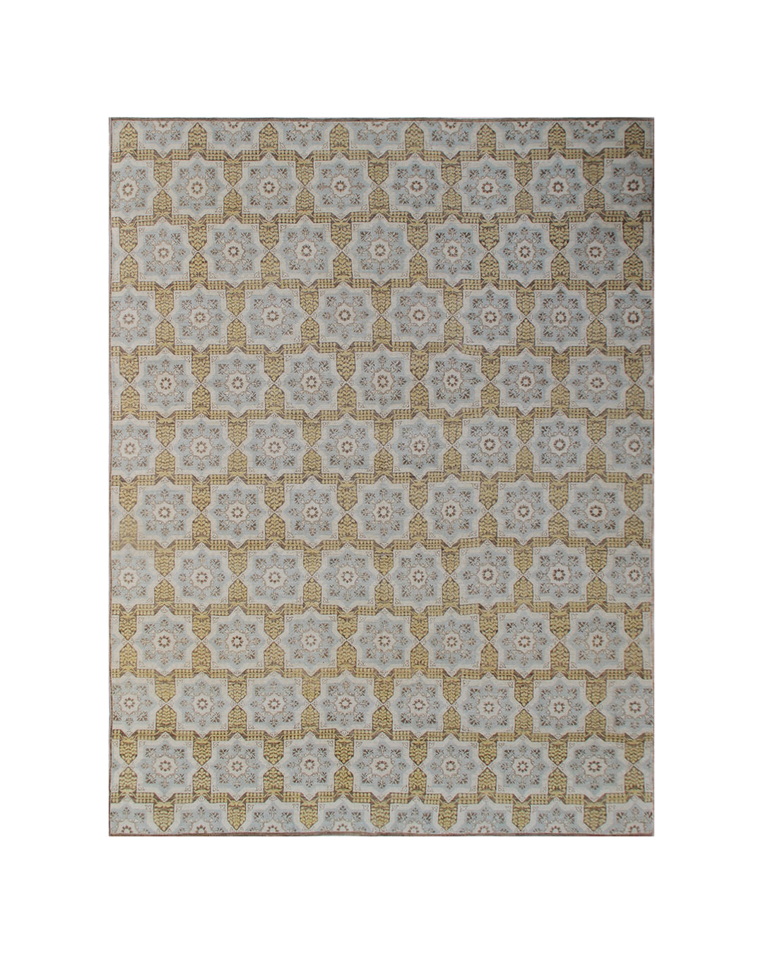13'x10' Wool Rug | Gold Brown Cream | Geometric Design Rug