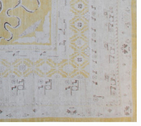 13'x13' Large Square Foo Dog Design Ariana Samarkand Rug | Yellow, Grey & White