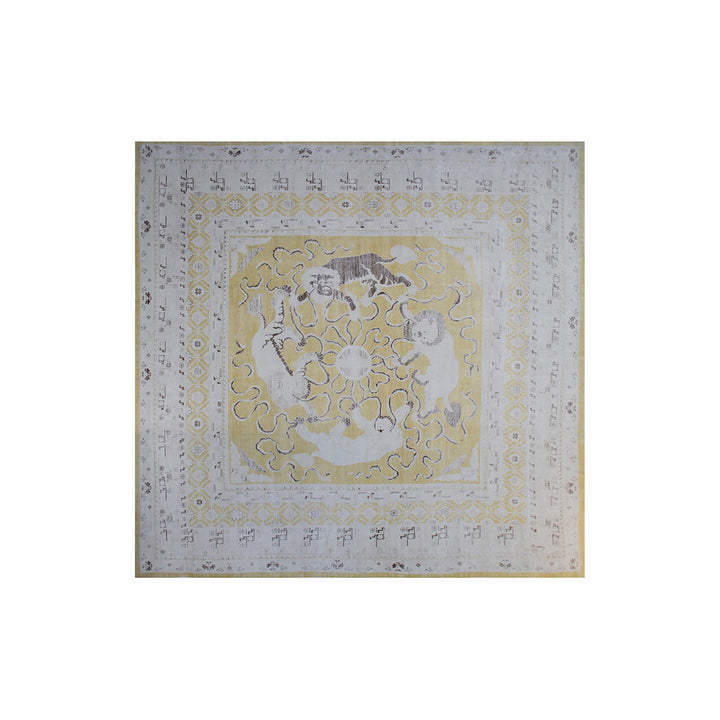13'x13' Large Square Foo Dog Design Ariana Samarkand Rug | Yellow, Grey & White