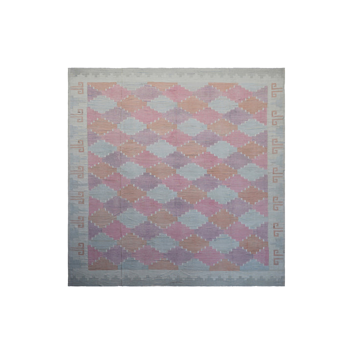 13'x14' Geometric Kilim | Pink & Purple | Area Kilim Rug