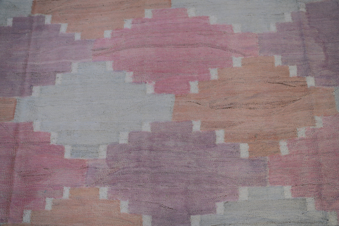 13'x14' Geometric Kilim | Pink & Purple | Area Kilim Rug