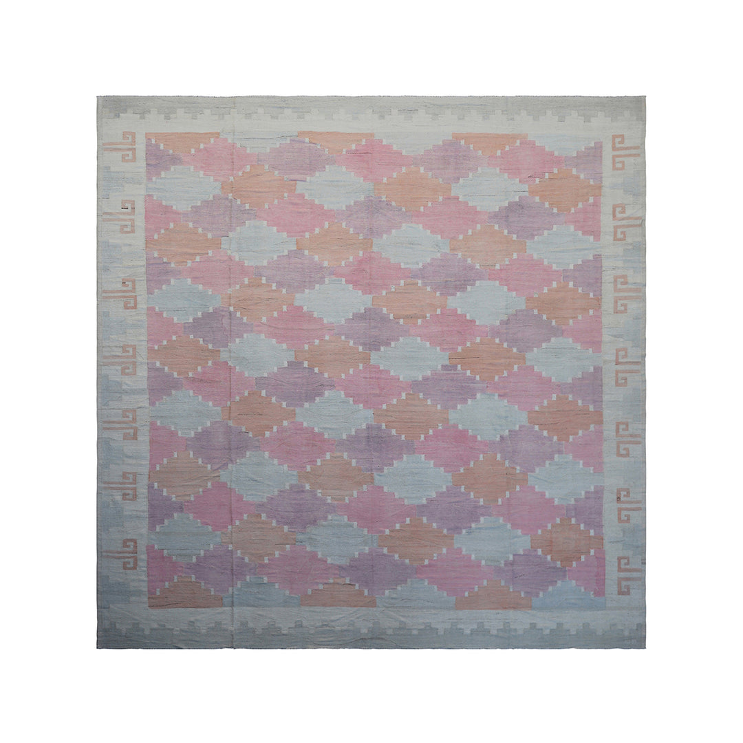 13'x14' Geometric Kilim | Pink & Purple | Area Kilim Rug