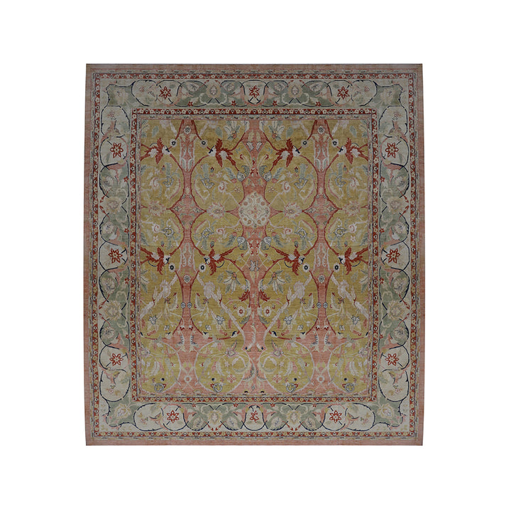 13'x14' Square Polonaise Design Silk and Wool Fine Hand Knotted Ariana Luxury Rug
