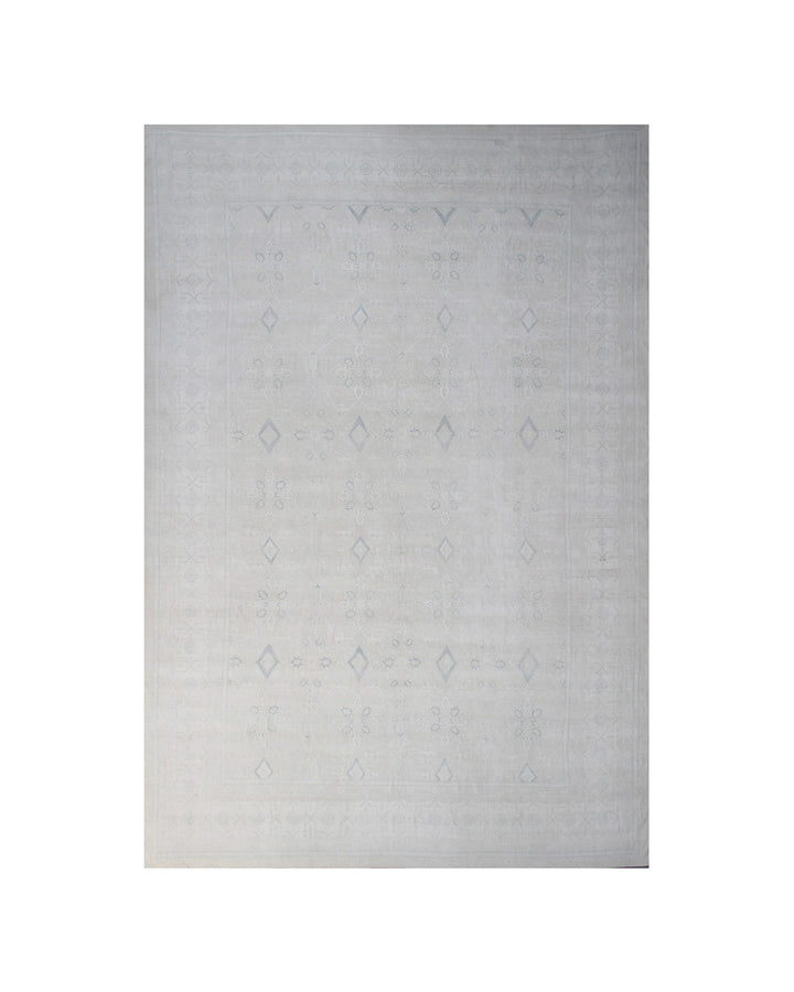 Large 18' x 12'8" hand-knotted Persian Tabriz design area rug in soft pale tones with navy blue accents and silk highlights from the Ariana Luxury Collection.