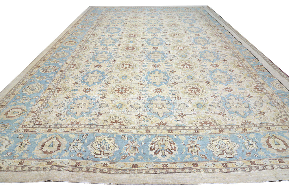 13'x19' Hand-Knotted Rug | Ivory & Blue Agra Rug – | Organic Wool