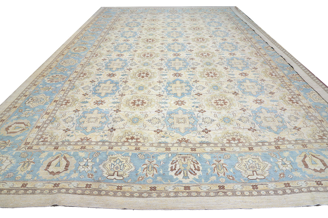 13'x19' Hand-Knotted Rug | Ivory & Blue Agra Rug – | Organic Wool