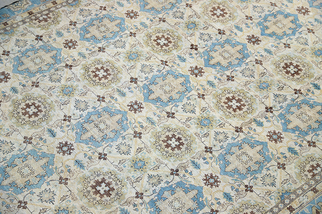 13'x19' Hand-Knotted Rug | Ivory & Blue Agra Rug – | Organic Wool