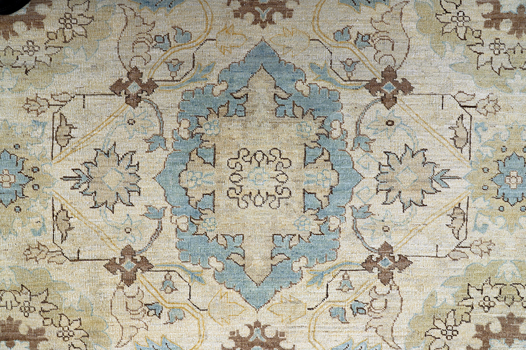 13'x19' Hand-Knotted Rug | Ivory & Blue Agra Rug – | Organic Wool