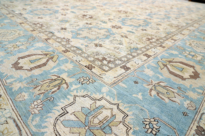 13'x19' Hand-Knotted Rug | Ivory & Blue Agra Rug – | Organic Wool