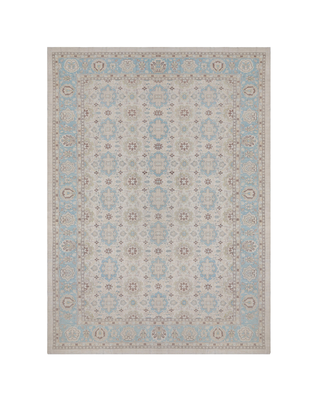 13'x19' Hand-Knotted Rug | Ivory & Blue Agra Rug – | Organic Wool