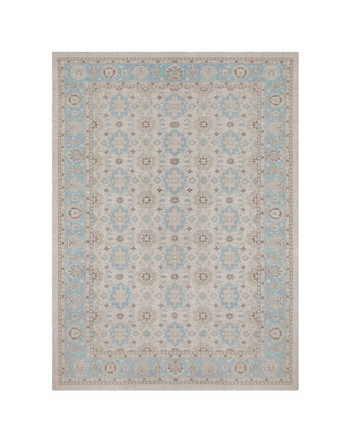 13'x19' Hand-Knotted Rug | Ivory & Blue Agra Rug – | Organic Wool