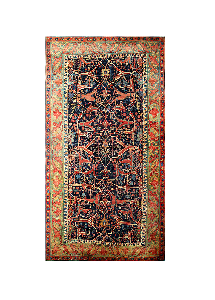 Decorative rug with intricate patterns on a white background