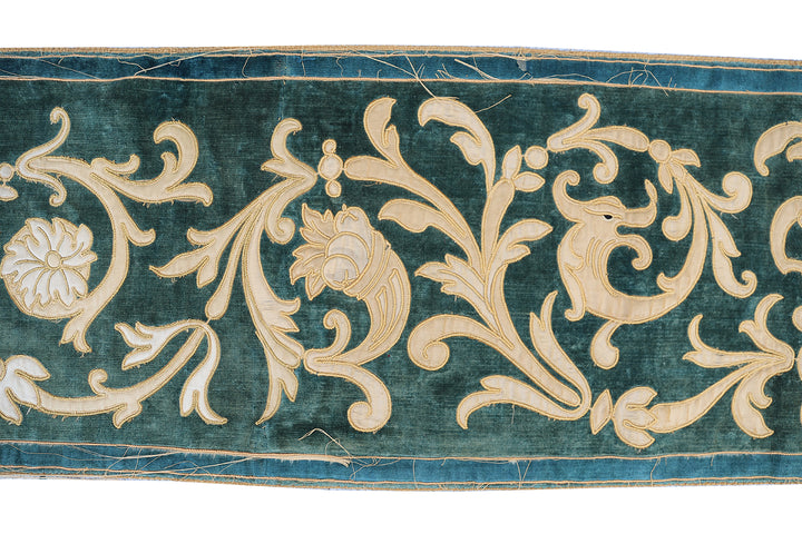 13"x97" Antique Lambrekine Textile | Appliqué Embroidery | Table Runner