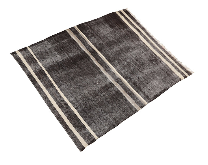 9'x11' Vintage Turkish Handwoven Black Rug |Goat Hair | Solid Minimalist