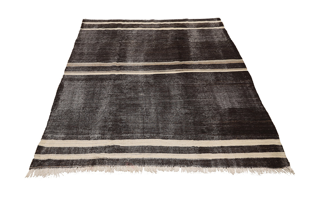 9'x11' Vintage Turkish Handwoven Black Rug |Goat Hair | Solid Minimalist