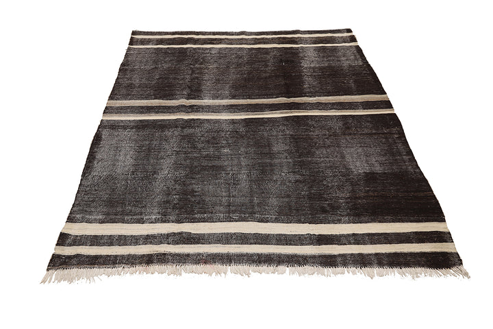 9'x11' Vintage Turkish Handwoven Black Rug |Goat Hair | Solid Minimalist