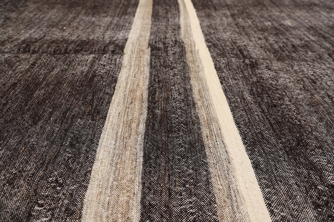 9'x11' Vintage Turkish Handwoven Black Rug |Goat Hair | Solid Minimalist