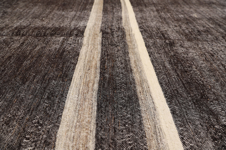 9'x11' Vintage Turkish Handwoven Black Rug |Goat Hair | Solid Minimalist