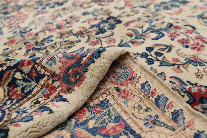 10'x20' Kerman Rug | Large Floral Persian Kirman in Ivory & Red Rug