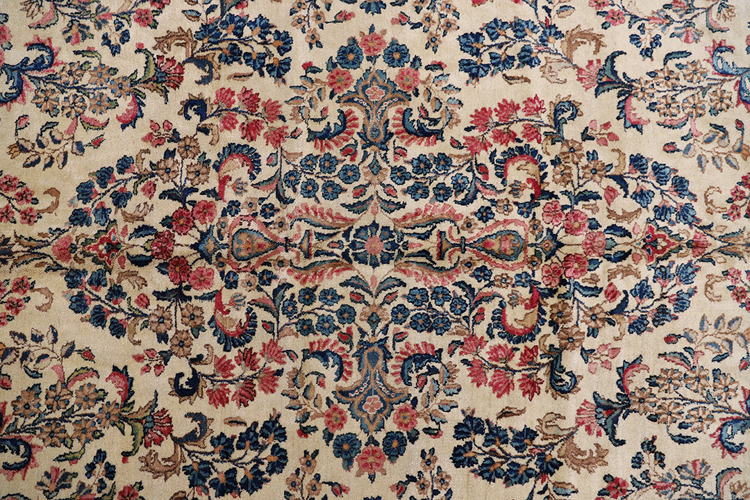 10'x20' Kerman Rug | Large Floral Persian Kirman in Ivory & Red Rug