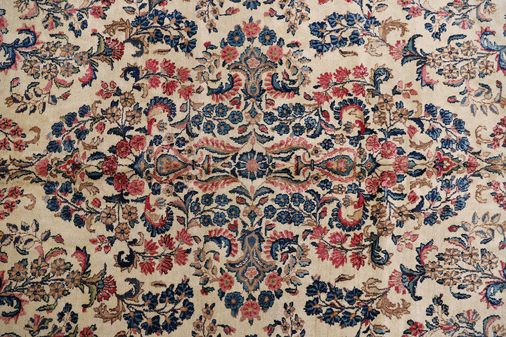 10'x20' Kerman Rug | Large Floral Persian Kirman in Ivory & Red Rug