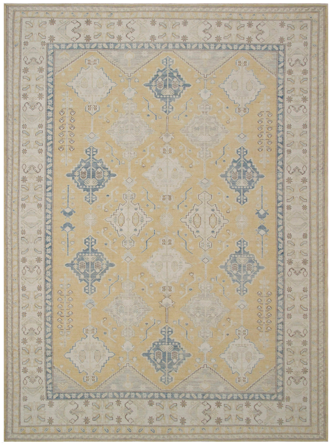 9'x12' Yellow Ariana Caucasian Yellow Blue Ivory Hazara Rug